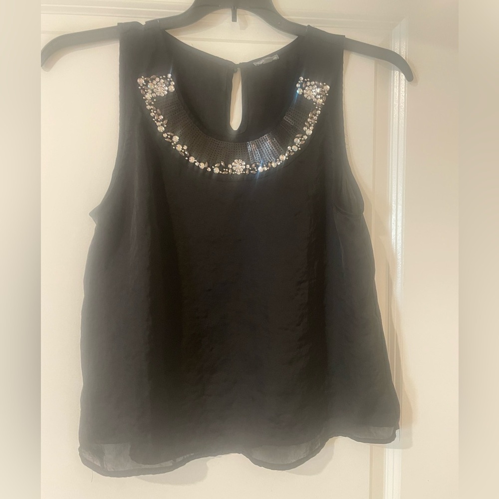 Charlotte Russe Black Blouse with Beaded Neckline